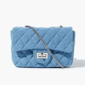 Denim Quilted Denim Chain Crossbody Bag